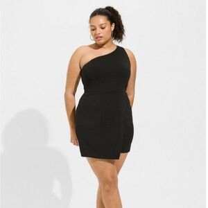 Crepe One Shoulder Wrap Skirt Romper